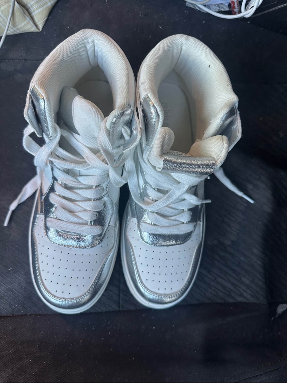 Olivia Miller White Sneakers with Silver Metallic Accents